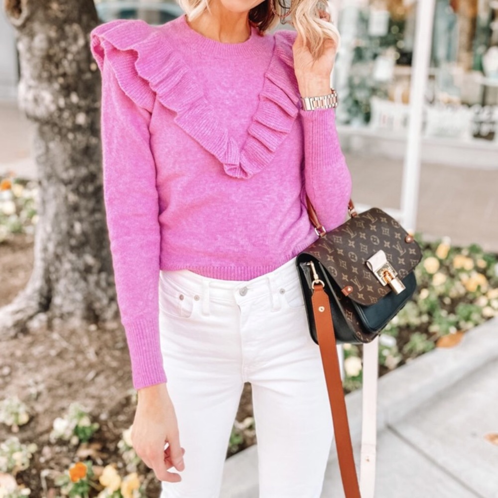 LOFT pink ruffle sweater